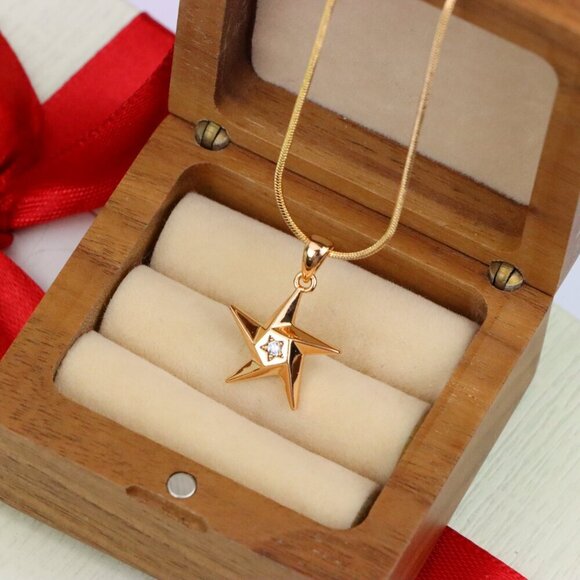 "Shiny Rose Gold Star Pendant with Tiny Crystal Accent Center, XPPT1537 - Picture 6 of 13